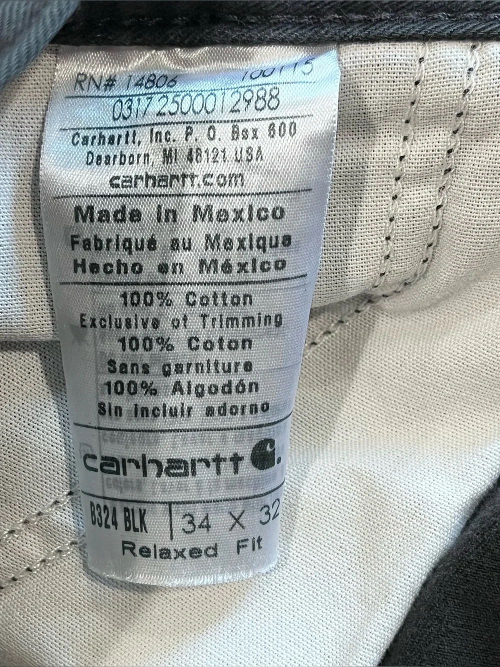 Carhartt Black Carpenter Pants Relaxed Fit Mens 34x32